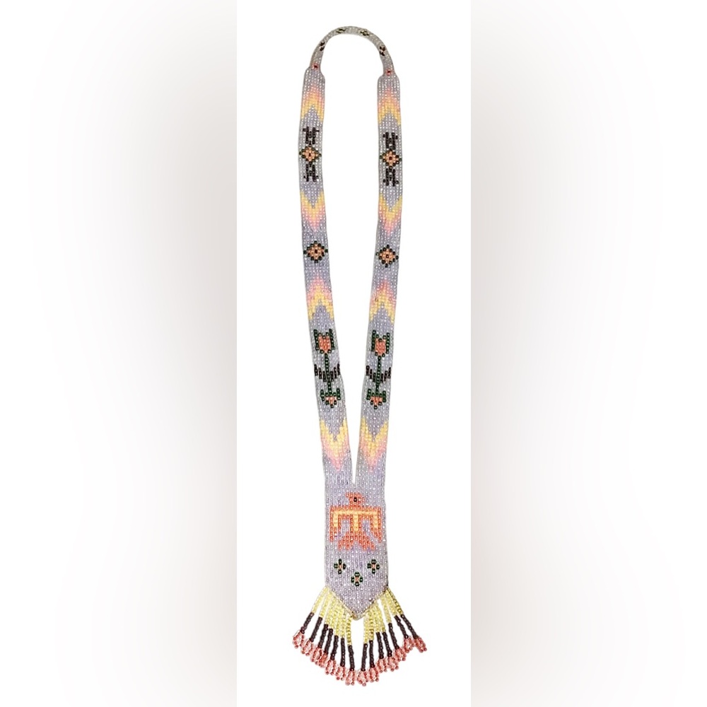 Vintage First Nations Indigenous Handmade Seed Bead Sash Necklace